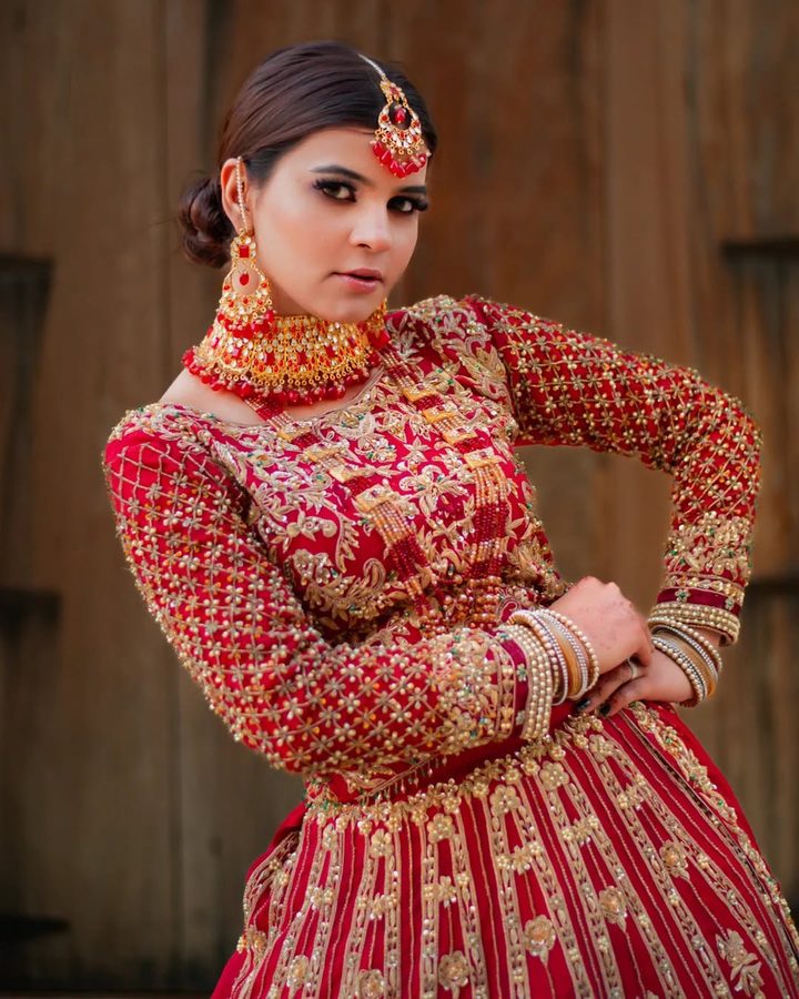 Mehak Shalle in a red and gold bridal outfit