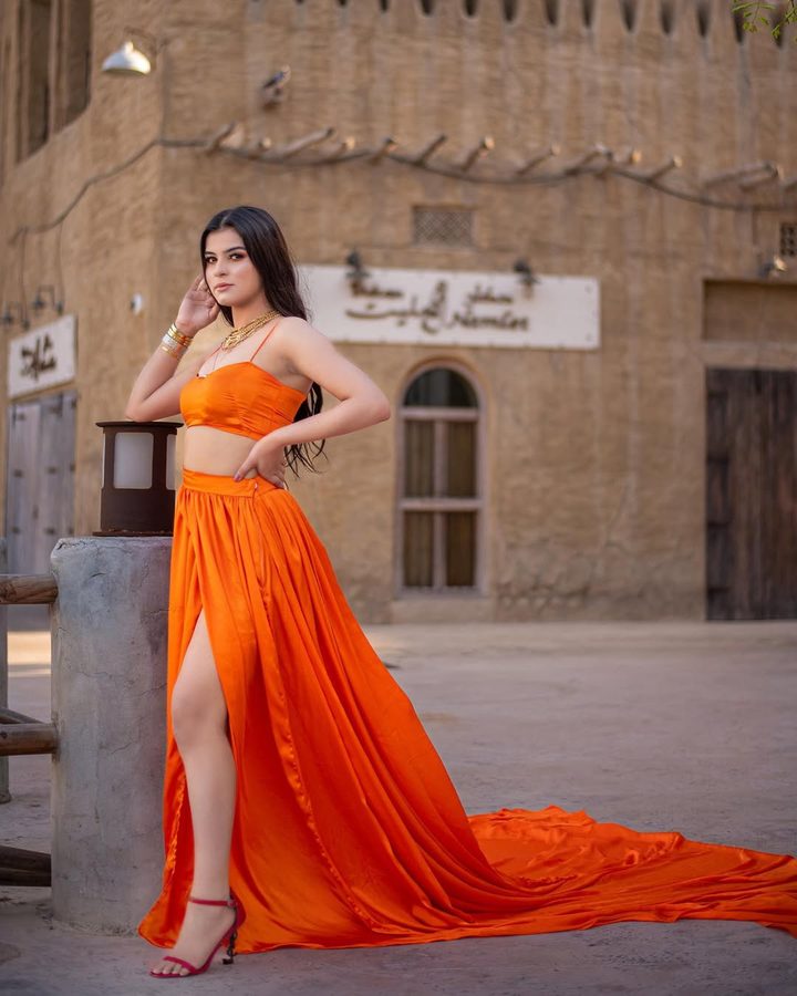 Mehak Shalle in an orange skirt set