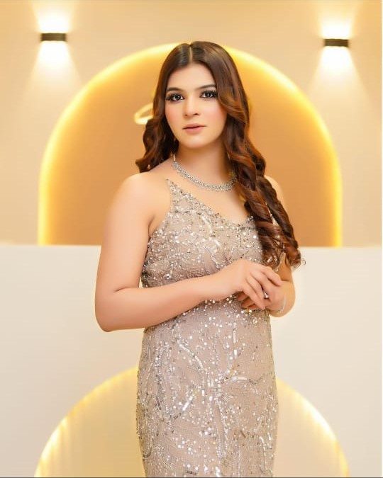 Mehak Shalle in a sequined beige gown